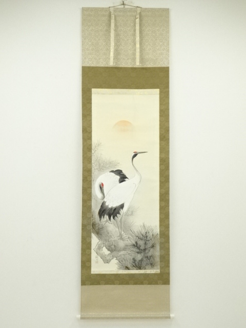 JAPANESE HANGING SCROLL / HAND PAINTED / CRANES